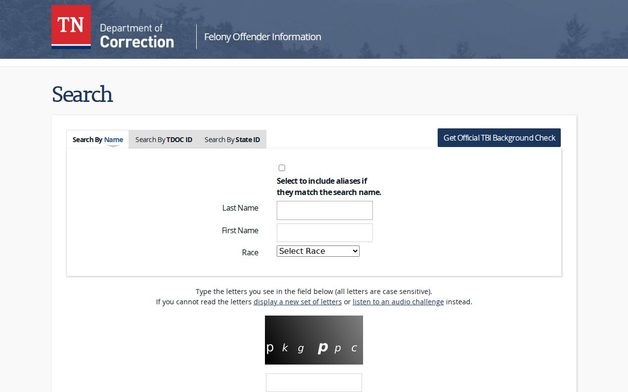 Brentwood people search Tennessee state inmate name form