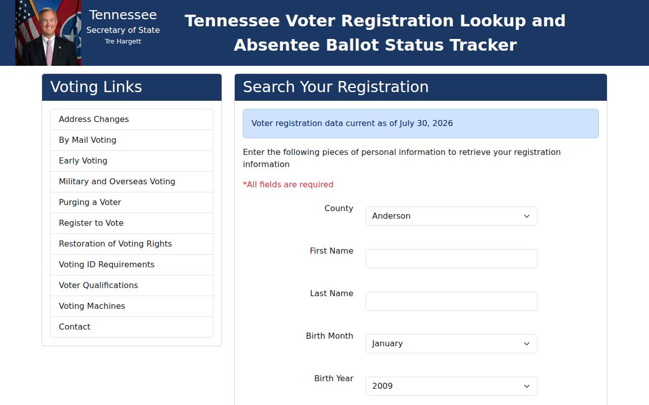 Brentwood voter registration records individual lookup form